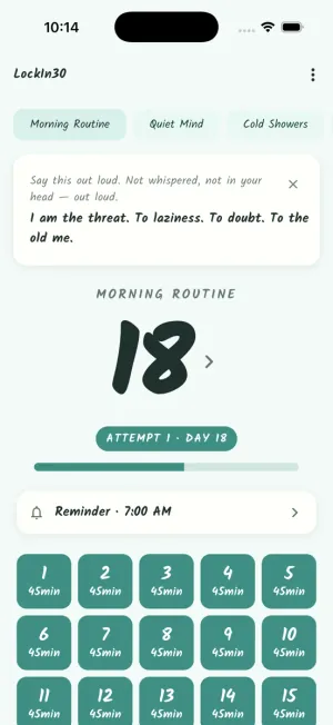 LockIn30 — Day grid