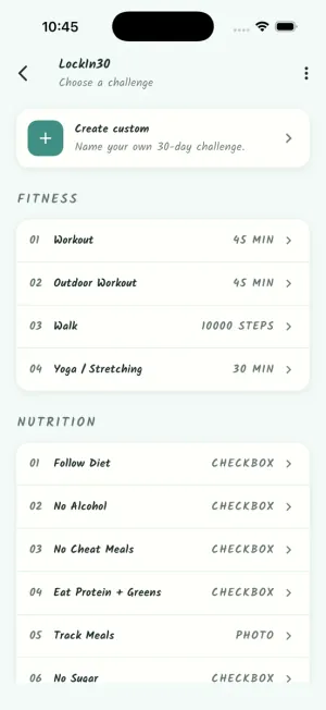 LockIn30 — Habit picker